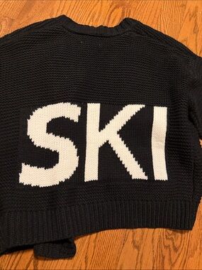 Panache Apparel SKI open front black chunky knit cardigan sweater - size M